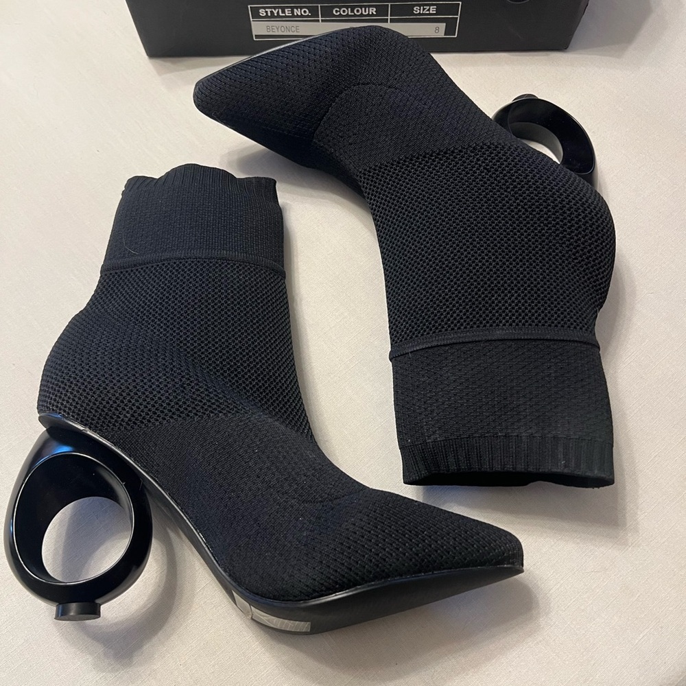 Chic Black 'Beyoncé" Ankle Booties with Unique Circular  Heel